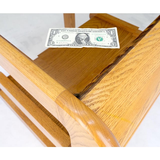 Mid 20th Century Pair of Mid-Century Solid Oak Smoked Glass Top End Side Tables W Shelves Mint! For Sale - Image 5 of 18