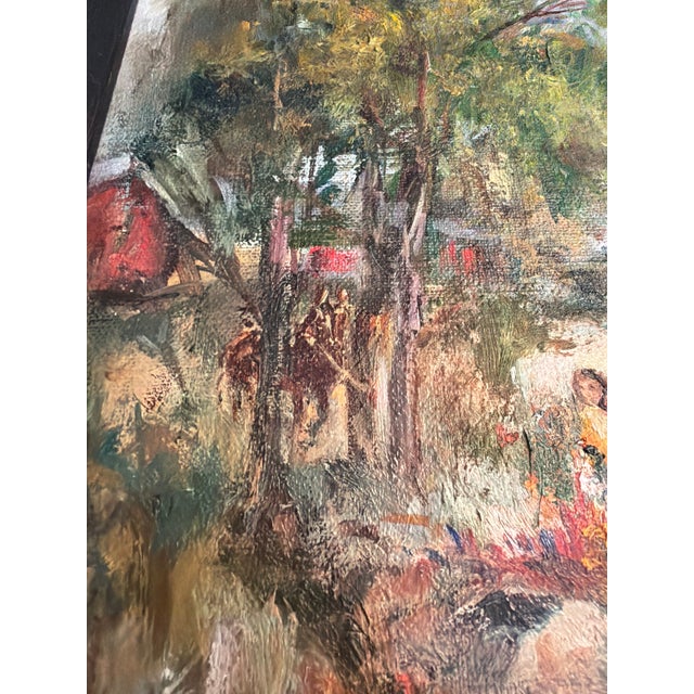 1960s Original Signed Rural Landscape Painting With Barn and Horse and Children & Dog in Black Wood Frame For Sale In San Diego - Image 6 of 16