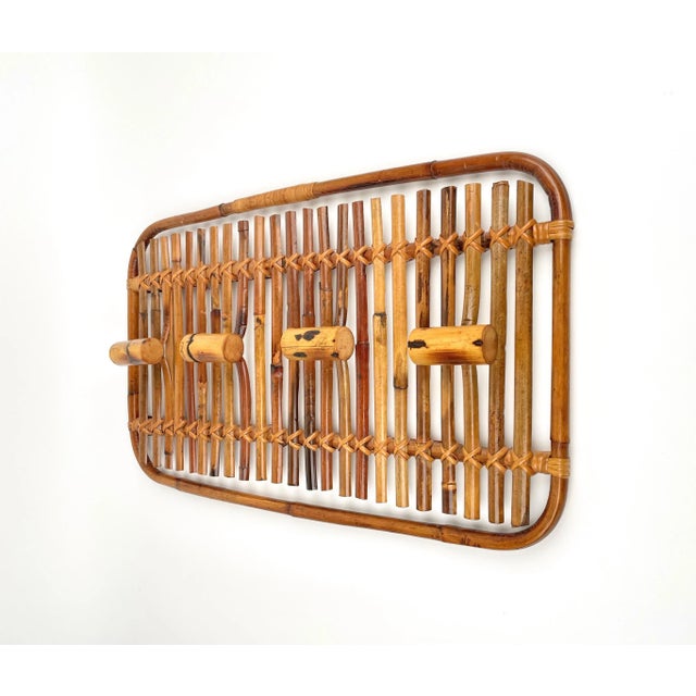 Mid-Century Modern Rattan & Bamboo Coat Rack Stand, Italy, 1960s For Sale - Image 4 of 11