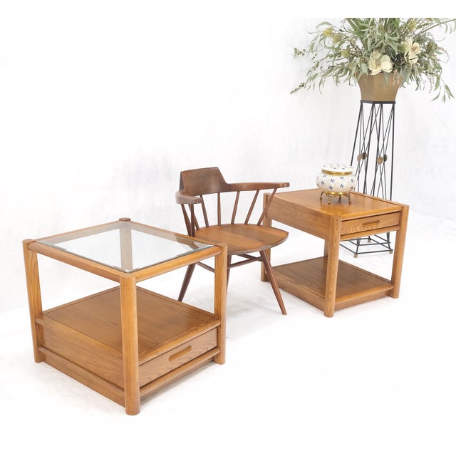 Thomasville Pair Quality Glass Top One Drawer Side End Tables Nightstands Thomasville Mint! For Sale - Image 4 of 18