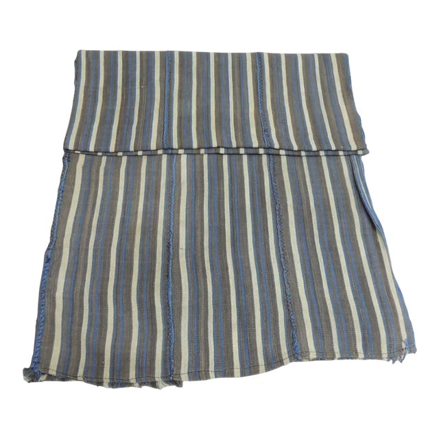 Vintage Blue and Natural Stripes Woven Cotton African Textile Panel For Sale