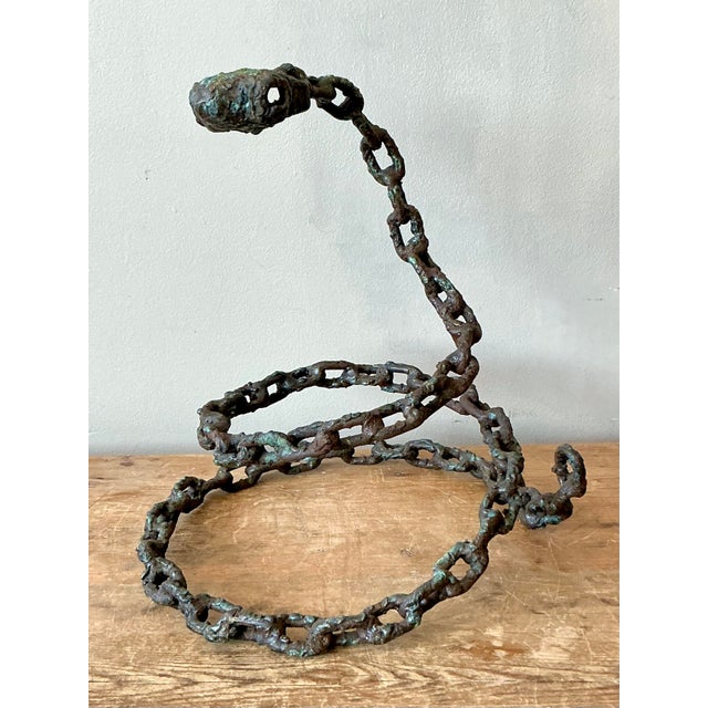 Verdigris Vintage Boho Brutalist Chain Link Snake Sculpture For Sale - Image 8 of 8