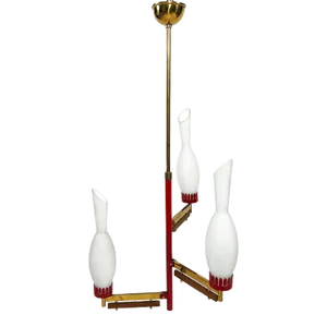 Mid Century / 1950s Red Italian 3-Arm Chandelier by Stilnovo
