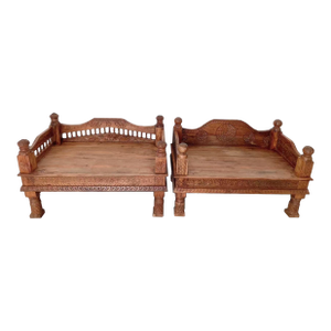 Late 20th Century Hand Carved Teak Asian Settee - A Pair