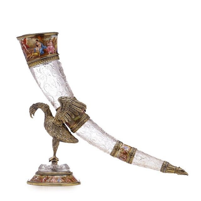 19th Century Austrian Silver Gilt, Enamel & Rock Crystal Drinking Horn, 1880s For Sale - Image 16 of 16