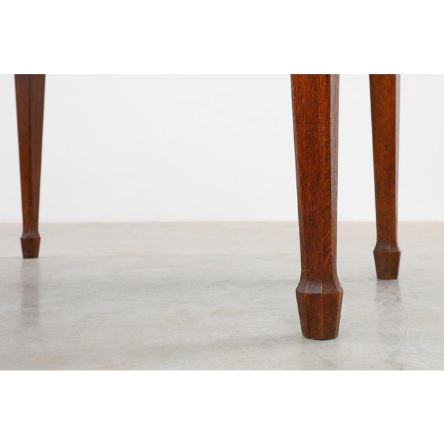 Wood Art Deco Carved Oak Table with Copper Details, Belgium, 1920s For Sale - Image 7 of 13