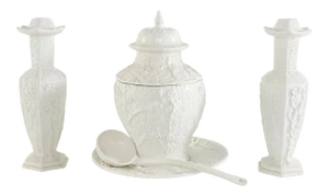 Vintage Glazed Porcelain Tableware Garniture Set- 4 Pieces