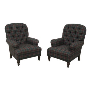 Pair Ralph Lauren Tufted Upholstered Living Room Chairs For Sale