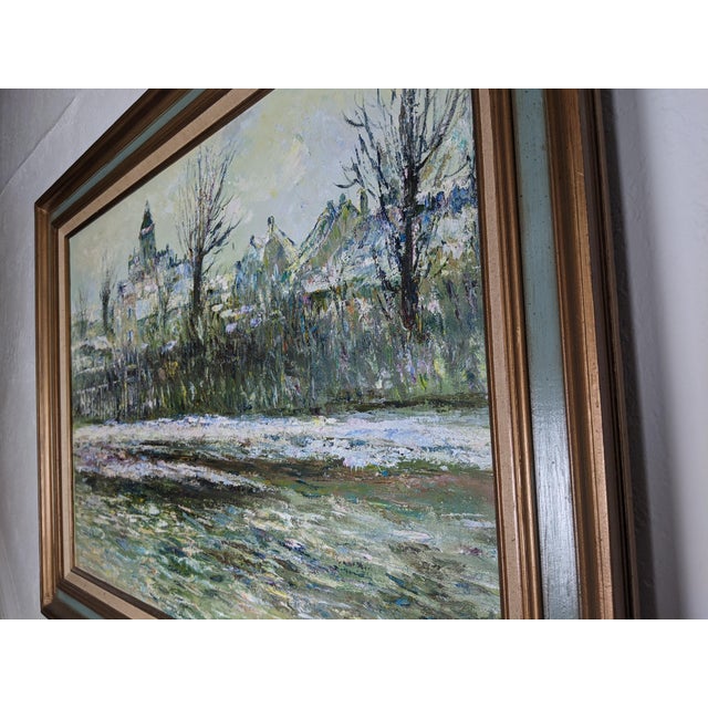 Late 20th Century Large H. Rogers Impressionist Winter Landscape Oil Painting Framed 43x31 in Style of Claude Monet For Sale - Image 11 of 14