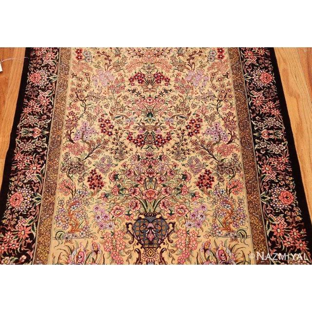 Persian Silk Scatter Floral Vase Luxury Qum Rug For Sale - Image 4 of 9