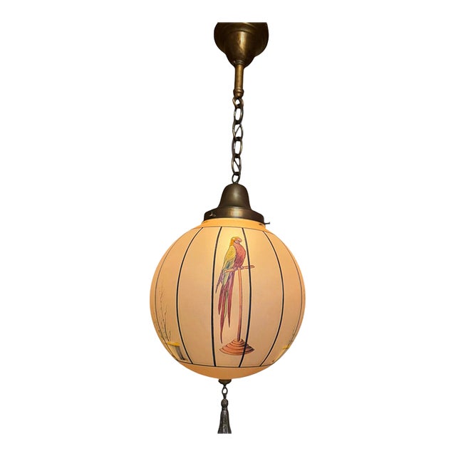 Antique Macaw Painted Art Glass Globe For Sale