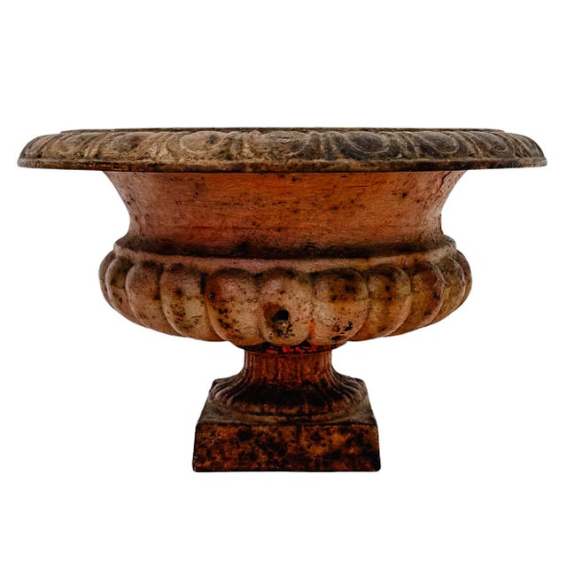 Early 20th Century Antique French Style Cast Iron Campana Urn Planters - A Pair For Sale - Image 5 of 11