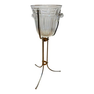 Vintage Designers Guild Crystal Champagne Bucket With Chrome and Brass Stand For Sale