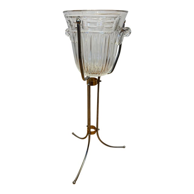 Vintage Designers Guild Crystal Champagne Bucket With Chrome and Brass Stand For Sale