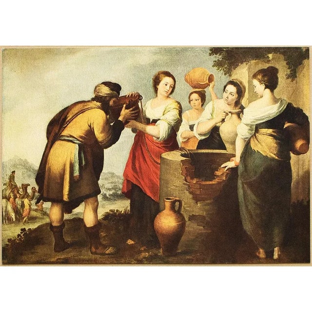 Paper 1900s After Bartolomé Esteban Murillo, "Rebecca and Eliezer" Antique Full-Color Print For Sale - Image 7 of 8