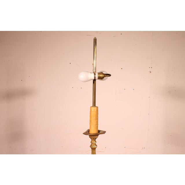 Brown Antique Bronze Table Lamp with Parchment Lampshade, 1700s For Sale - Image 8 of 9