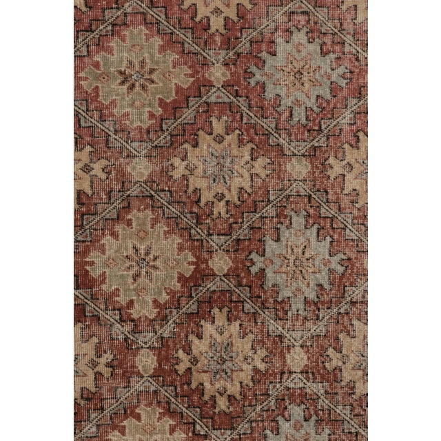 Vintage Distressed Runner Rug, Beige-Rust Tribal Geometric Pattern - Rug & Kilim For Sale In New York - Image 6 of 8