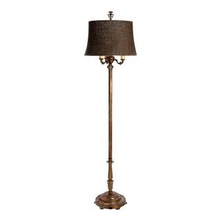 1930s Art Deco Floor Lamp With Burlap Shade For Sale