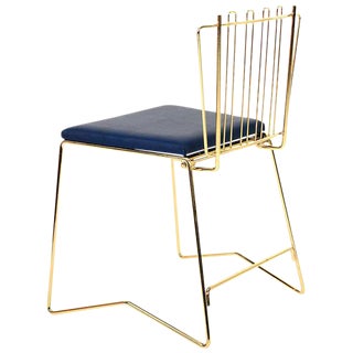 Pr03 Custom Brass Folding Chair Faux Leather Royal Blue For Sale