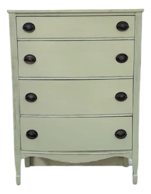 Painted Vintage Dresser | Cottage Style Chest of Drawers | Farmhouse Tall Dresser | Green Bedroom Storage | Shabby Chic Four Drawer Chest