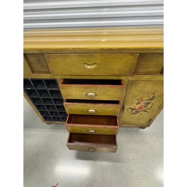 Wood Vintage Solid Wood Hand Painted Wine Bar Cabinet Freestanding Counter Kitchen Island For Sale - Image 7 of 10