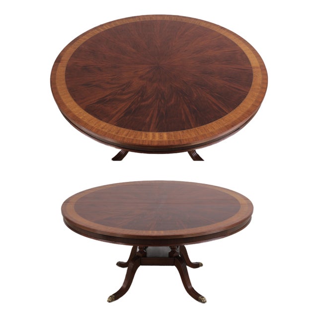 Round Large Banded Mahogany Inlaid Dining Table For Sale