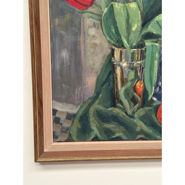 J. Essen Loarp, Still Life with Tulips, 1957, Oil on Panel, Framed For Sale - Image 7 of 15