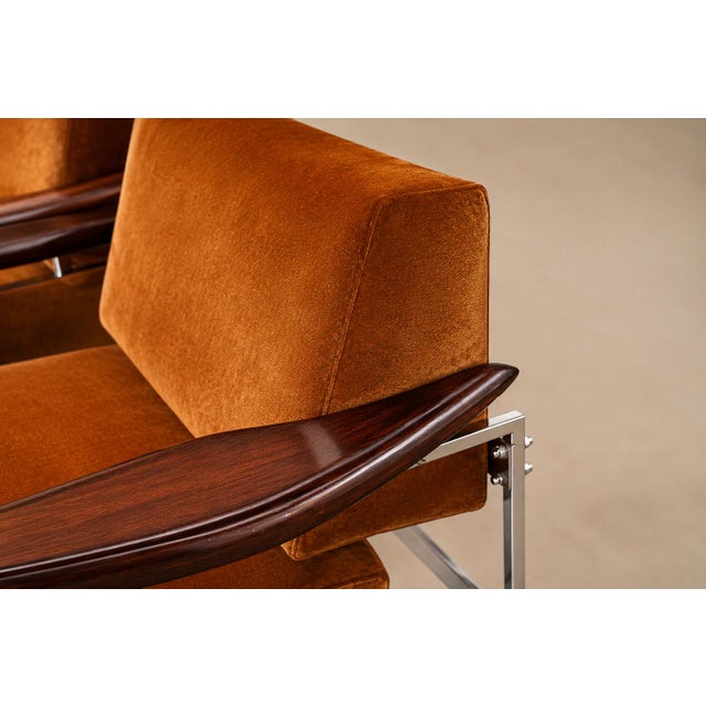 Pair of "Beto" Armchairs by Sergio Rodrigues in Brazilian Rosewood, Chrome & Burnished Cognac Mohair, Brazil, 1958  Lot 886 For Sale - Image 14 of 18