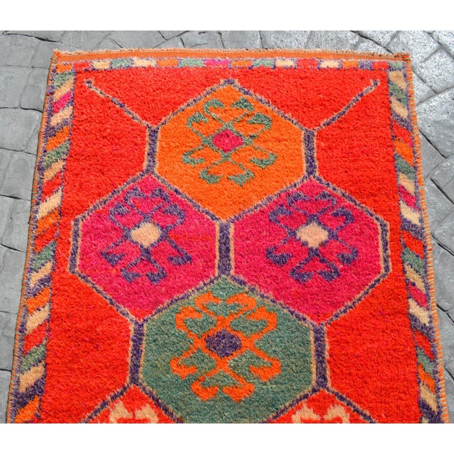 Heterodox Kurdish Runner Herki Rug. Hand-Knotted Colorful Tribal Short Runner - 3′6″ × 10′4″ For Sale - Image 9 of 16