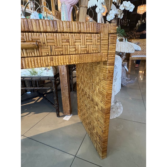 Vintage Coastal Italian Wrapped Woven Rattan Cane Wicker Desk Drawers & Chair For Sale In West Palm - Image 6 of 12