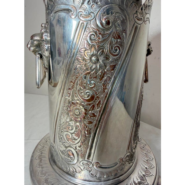 Antique 1800's Tooled Silverplate Lion Handles Champagne Wine Chiller Ice Bucket For Sale - Image 10 of 14