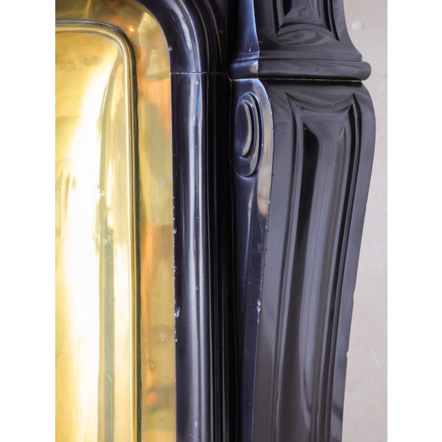 Black French Black Marble Trois Coquilles Fireplace with Brass Interior For Sale - Image 8 of 12