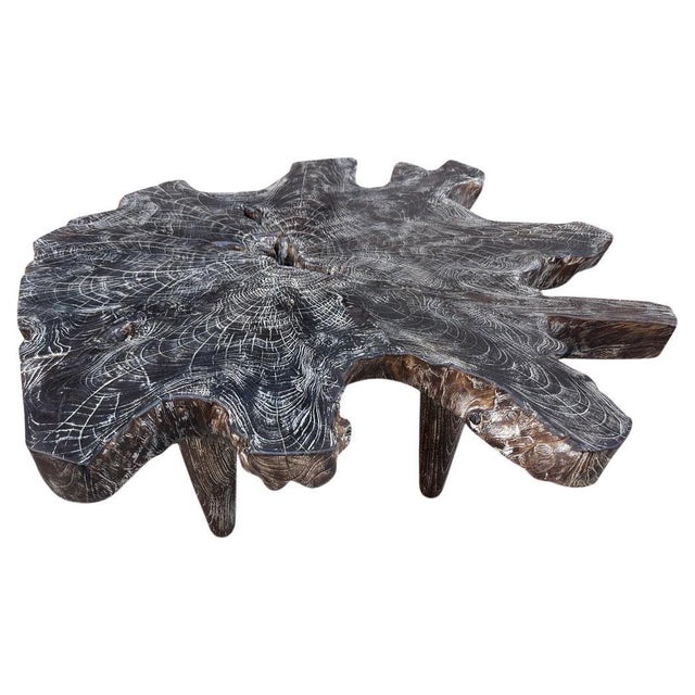 An impressive three inch thick single slab of reclaimed teak wood, has been charred one time to produce this unique coffee...