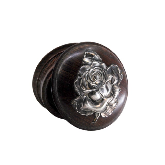 Rosewood Jewelry Box with Rose Silver Embossed Lid For Sale - Image 11 of 11