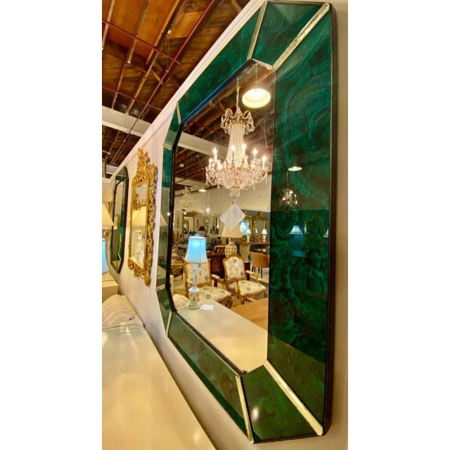 Hollywood Regency Octagonal Wall Mirrors Vintaged Malachite Style For Sale - Image 9 of 13
