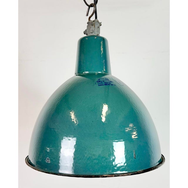 Industrial Petrol Enamel Factory Pendant Lamp, 1960s For Sale - Image 9 of 17