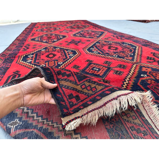 Turkmen Tribal Red Afghan Hand-Knotted Wool Runner - 5'1" X 13' For Sale - Image 10 of 11