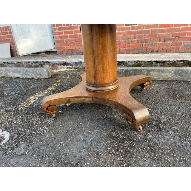 19th Century Regency Style Tiger Oak Round Dining Table With 4 Leaves. For Sale - Image 4 of 12