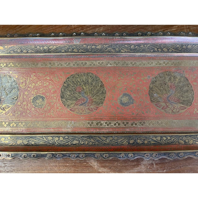 Vintage Hand-Etched Peacock Serving Tray - Made in India For Sale - Image 10 of 11