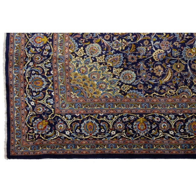 1950s Hand-Knotted Persian Kashan Rug in Blue For Sale - Image 10 of 12