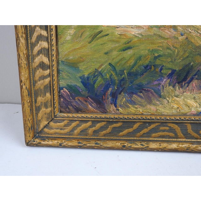 1930s Vintage 1930s Farmhouse Landscape Painting For Sale - Image 5 of 8