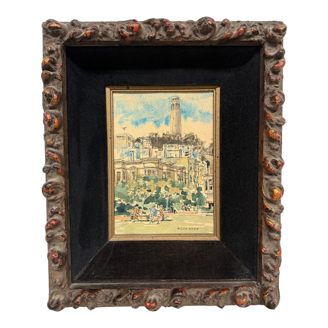 R. J. Skinner Original Watercolor Coit Tower, Signed + Framed For Sale