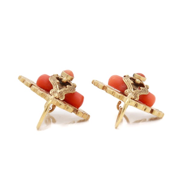 Antique Victorian 14k Gold & Red Coral Earrings For Sale - Image 10 of 14
