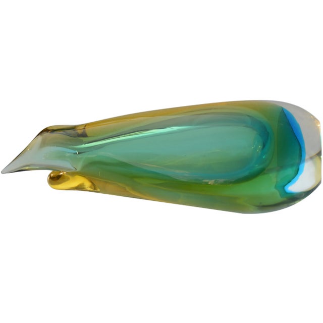 Baby Blue Vintage Mid 20th Century Hand Blown Colorful Glass Vase For Sale - Image 8 of 11