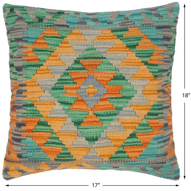 Green Bohemian Hand-Woven Turkish Kilim Pillow For Sale - Image 8 of 8