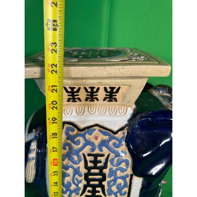 Mid 20th Century Large Chinese Cobalt Blue Ceramic Elephant Garden Seat With Shou and Bat Motifs For Sale - Image 4 of 8