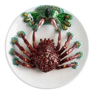 Vintage Trompe l'Oeil Crab Majolica Plate For Sale