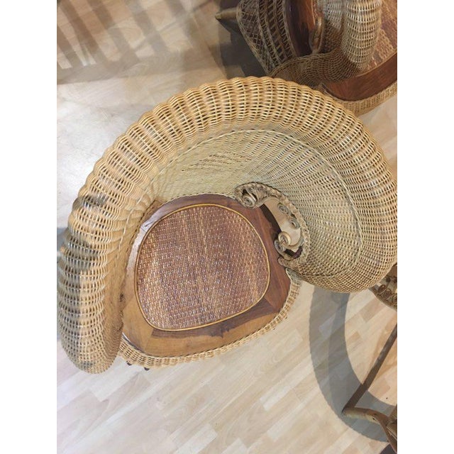 1970s Rattan Barrel Back Peacock Round Dining Set - 5 Pieces For Sale - Image 6 of 8