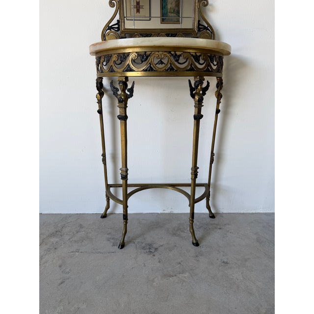 1920s Oscar Bach-Style Brass & Onyx Console With Mirror For Sale - Image 9 of 12