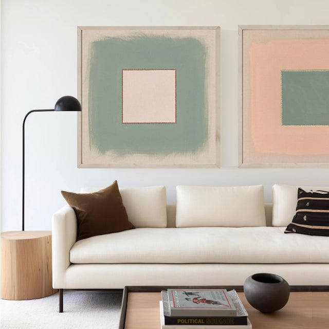 'Sage/Glow Box' and 'Soft Pink/Sage Box'' Fine Art Prints, Pair by Emily Keating Snyder Prints are 36 x 36 in. each,...